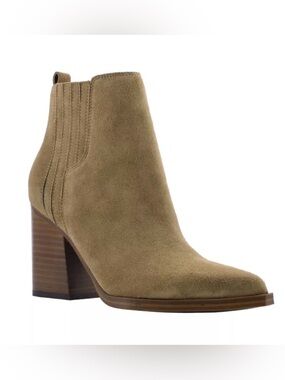 Marc Fisher LTD Oshay Brown Suede Leather Booties Pointed Toe Block Heel